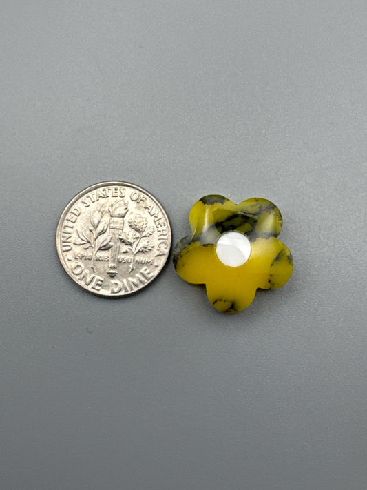 Yellow/Black Flower Cabochon (reconstructed) stone