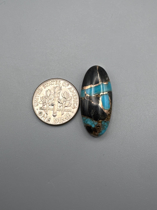 Kingman Turquoise with obsidian cabochon