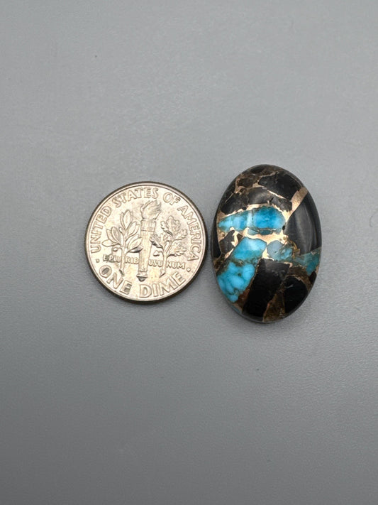 Kingman Turquoise with obsidian cabochon