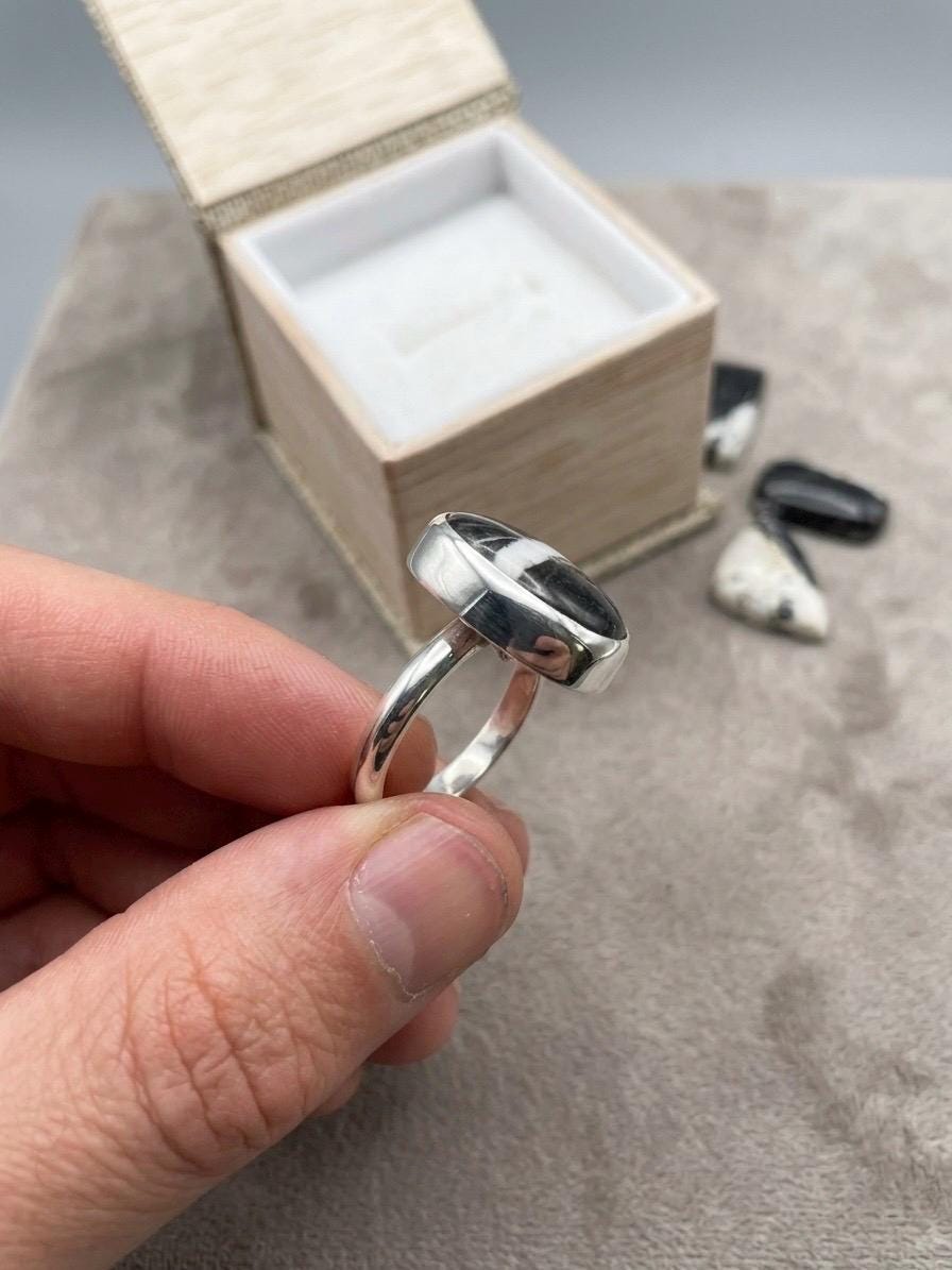 White Buffalo Ring | Adjustable Sterling Silver Ring | Handcrafted Statement Ring for Her | White Turquoise Jewelry | Boho Western Ring .925