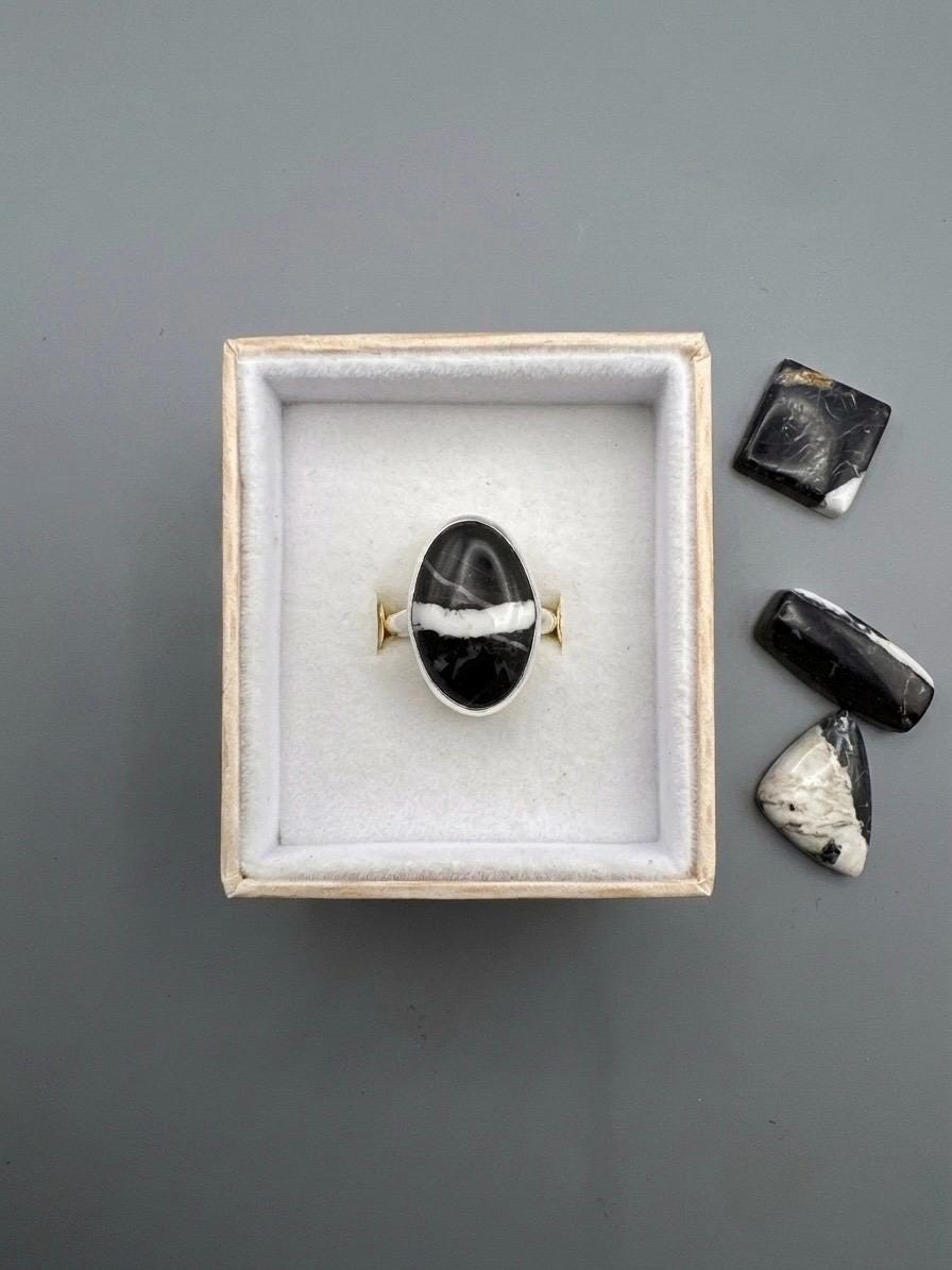White Buffalo Ring | Adjustable Sterling Silver Ring | Handcrafted Statement Ring for Her | White Turquoise Jewelry | Boho Western Ring .925