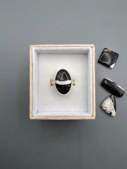 White Buffalo Ring | Adjustable Sterling Silver Ring | Handcrafted Statement Ring for Her | White Turquoise Jewelry | Boho Western Ring .925