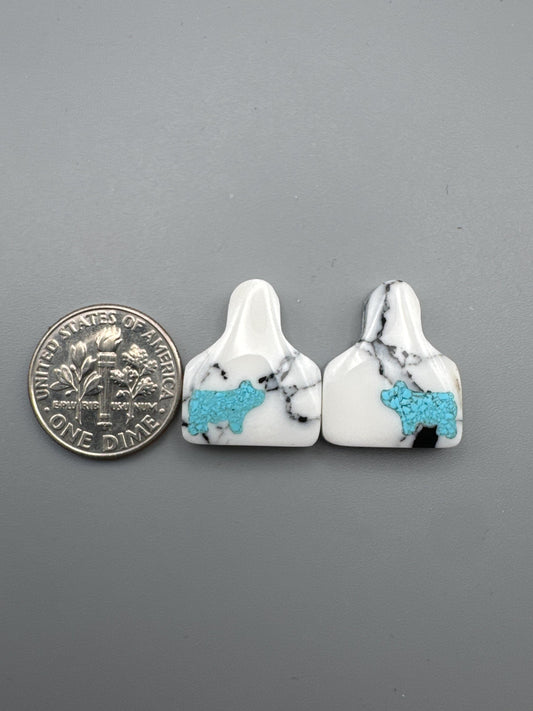 White/Black. Cabochon Pig Tag (reconstructed) stone turquoise inlay