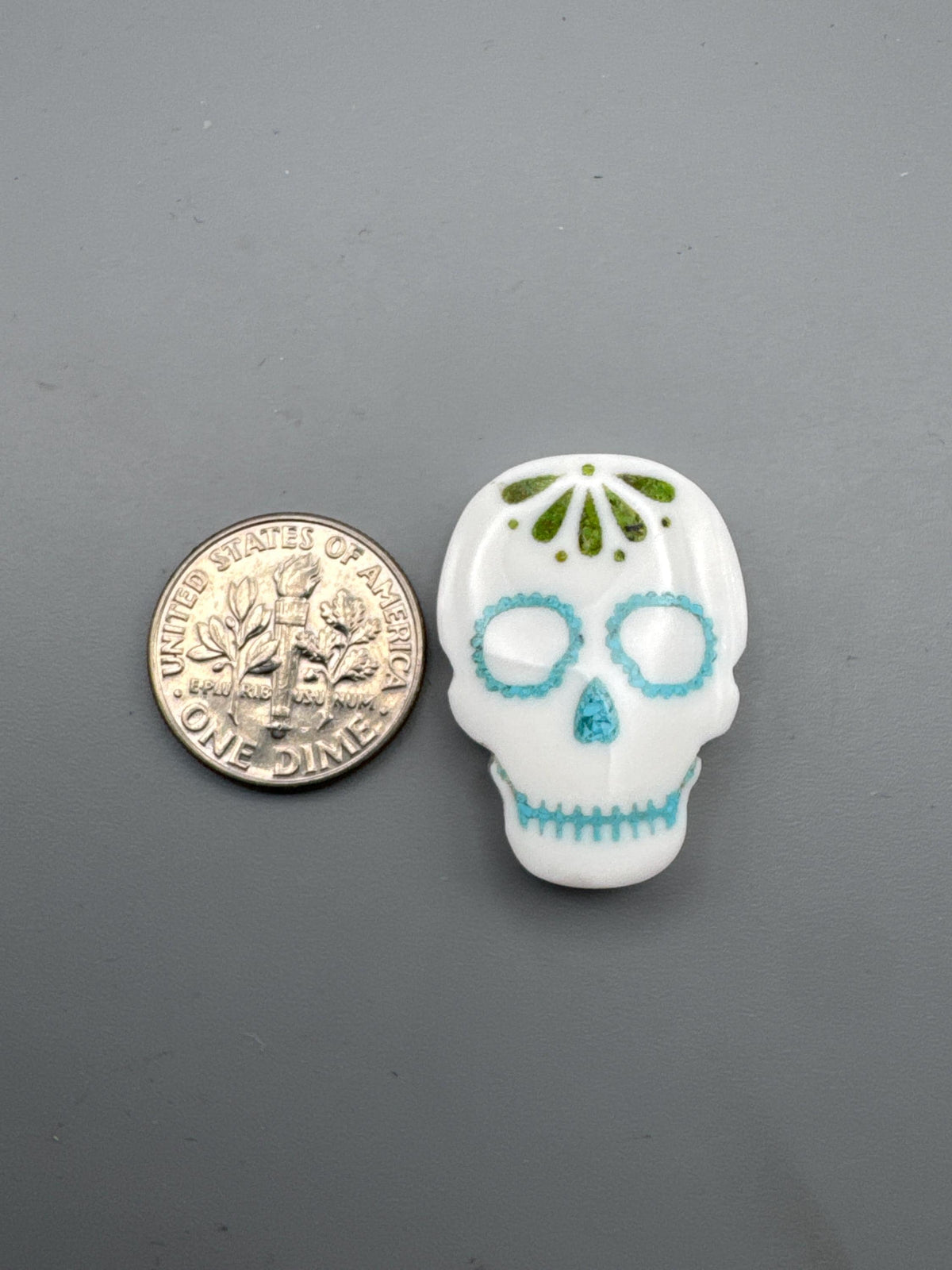 Sugar Skull cabochon with turquoise inlay