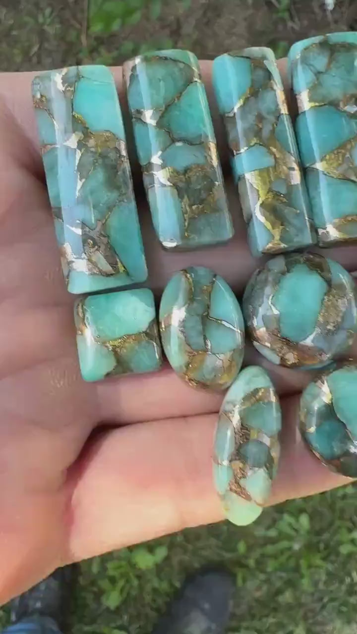 Amazonite With Bronze Cabochon