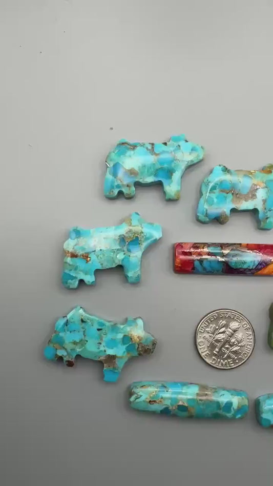 Kingman spiny oyster Turquoise Cabochon Bar