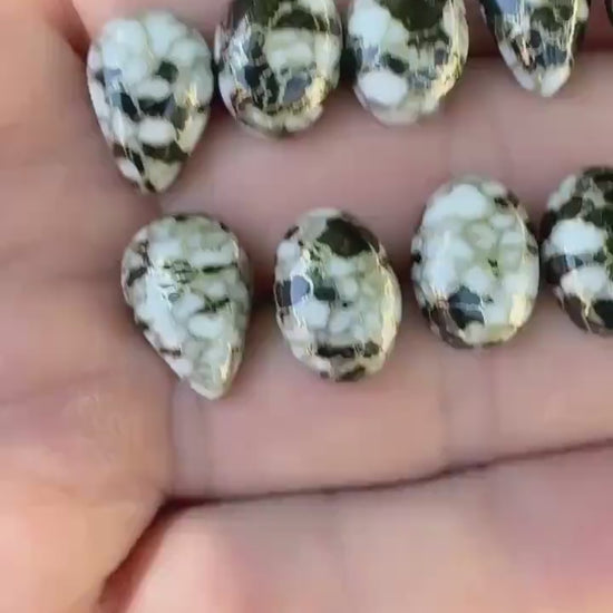 White Calcite  with obsidian moon Cabochon