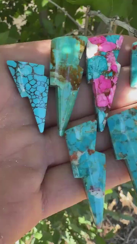 Spiny Oyster/Kingman Turquoise  Lightning Bolt Cabochon
