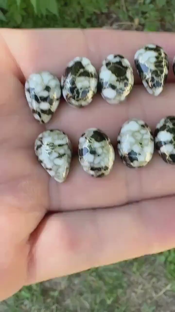 White Calcite  with obsidian moon Cabochon