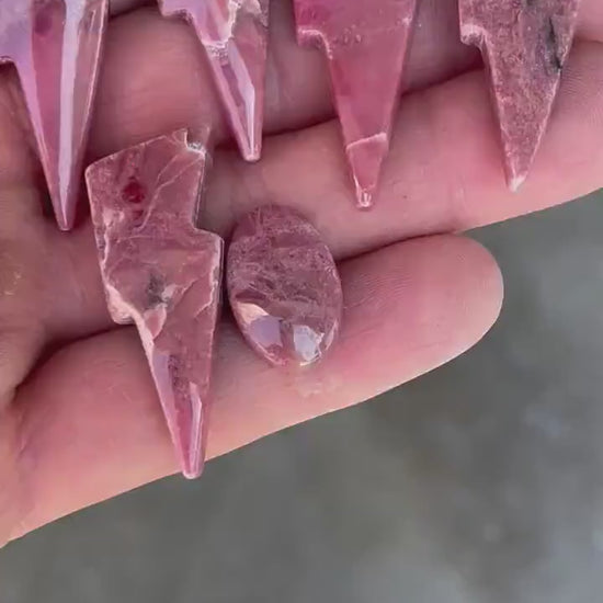 Natural pink Rhodonite Lightningbolt Cabochon