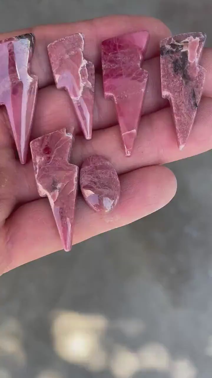 Natural pink Rhodonite Lightningbolt Cabochon